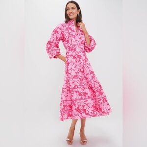 Elegant Pink Floral Long Sleeve Dress